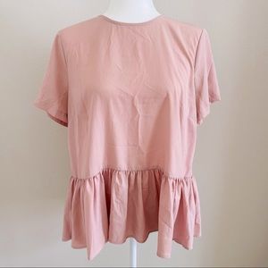 🌸 Hinge Blush Pink Bow Tie Peplum Blouse Size Medium